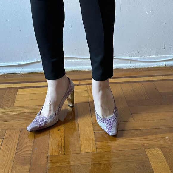 Timothy Hitsman Purple Grey Snake Embossed Leather Gold Metal Wire Heels us 11 - Picture 3 of 9